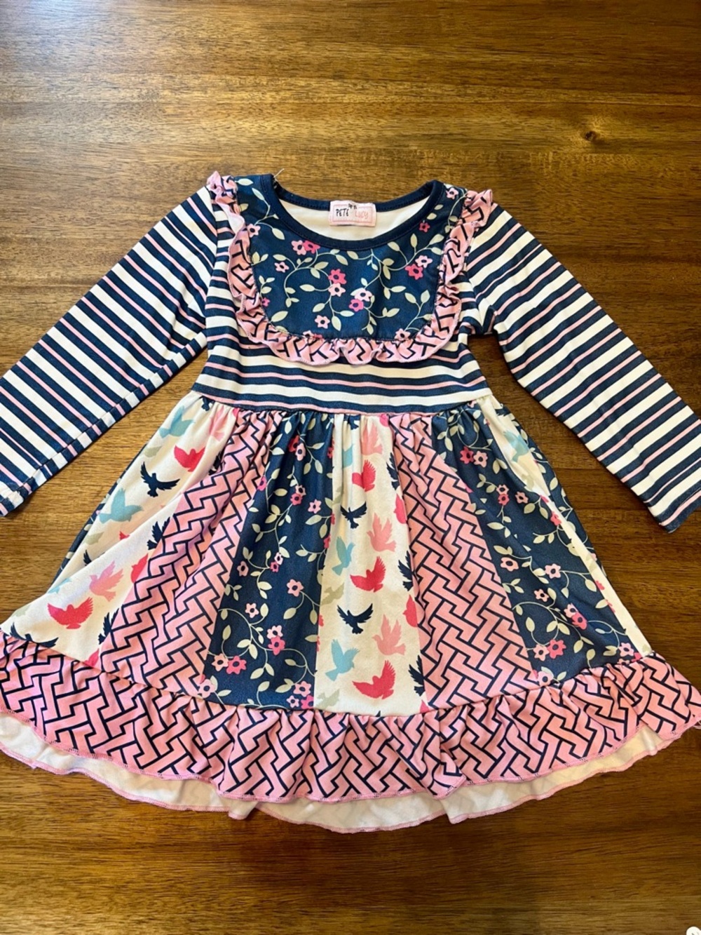 Pete and Lucy Pink & Navy Ruffle Dress 2T